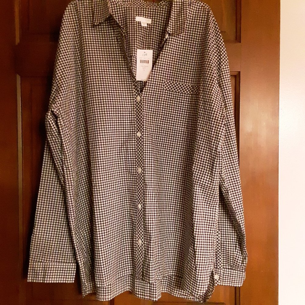 J.Jill black + white gingham check tunic shirt large tall $69